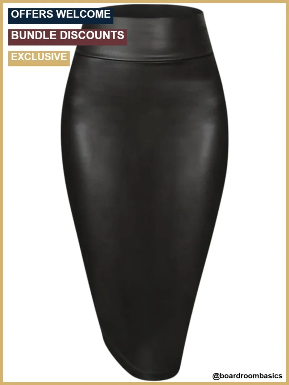 Faux Leather Pencil Skirt Midi Bodycon Office Skirt